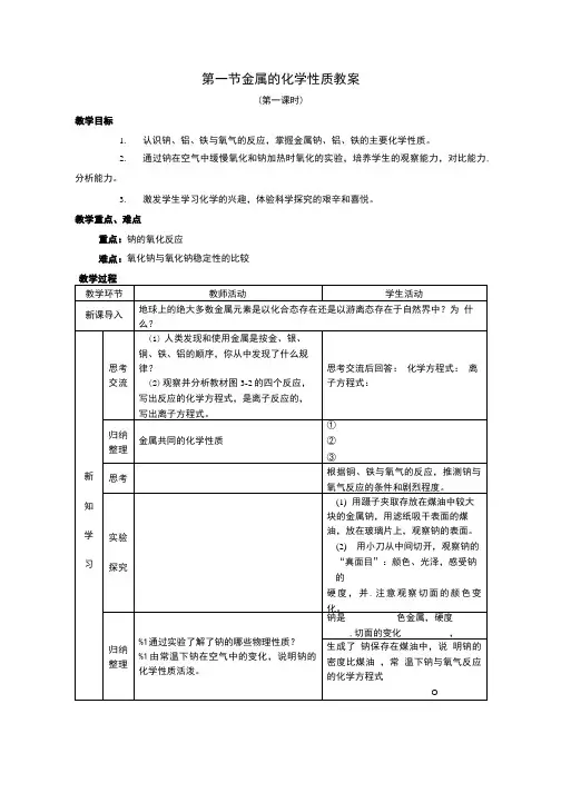 化学3.1《金属的化学性质》教案(必修1).doc