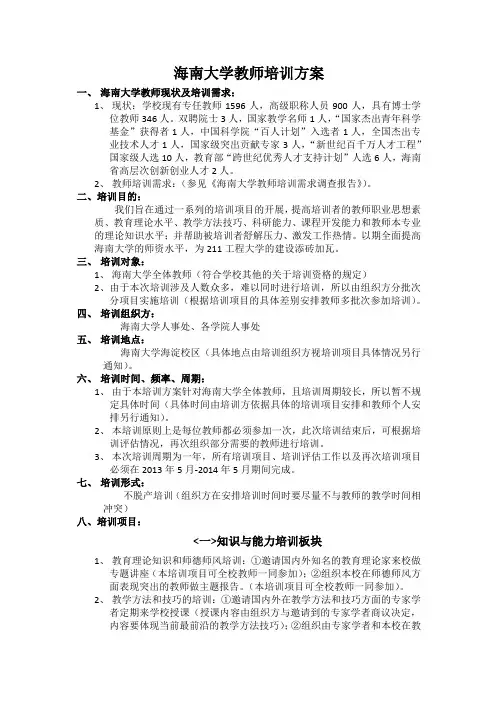 海南大学教师培训方案