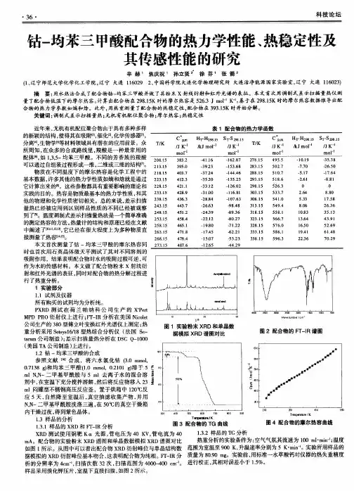 钴-均苯三甲酸配合物的热力学性能、热稳定性及其传感性能的研究