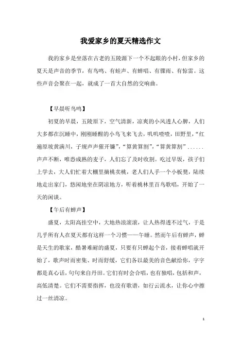 我爱家乡的夏天精选作文