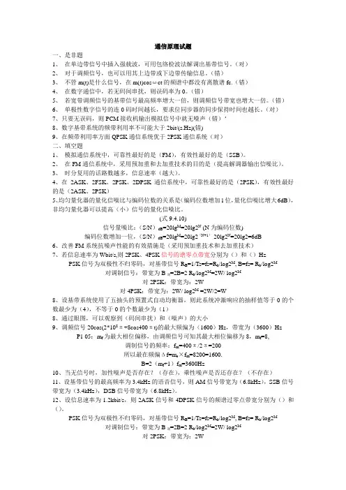 2012通信原理试题集及答案