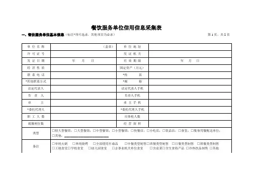 餐饮服务单位信用信息采集表1