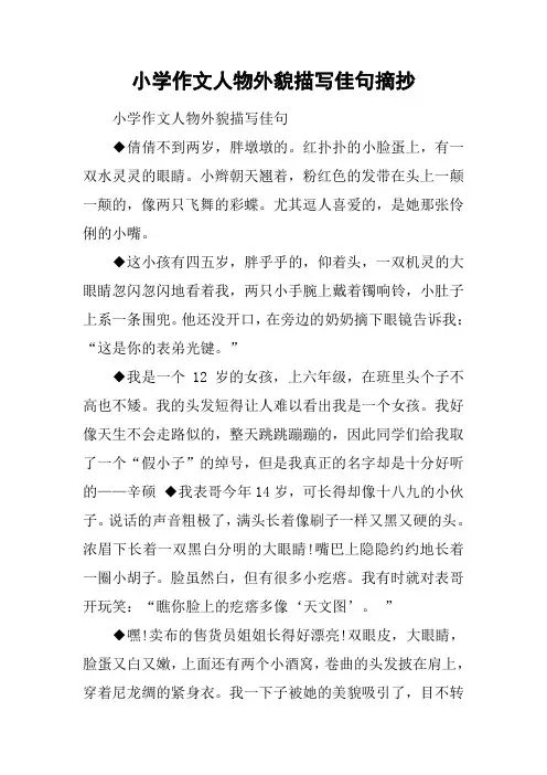 小学作文人物外貌描写佳句摘抄