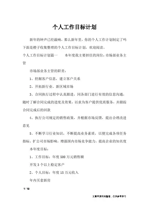 个人工作目标计划_工作计划