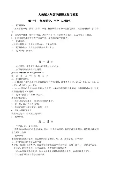 人教版六年级语文总复习教案(专项)
