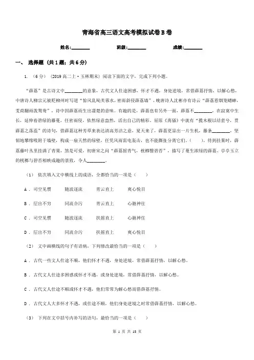 青海省高三语文高考模拟试卷B卷