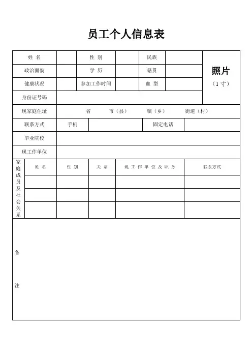 员工个人信息表