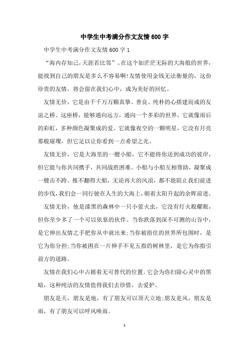 中学生中考满分作文友情600字
