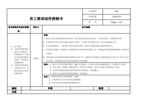 员工培训动作控制卡
