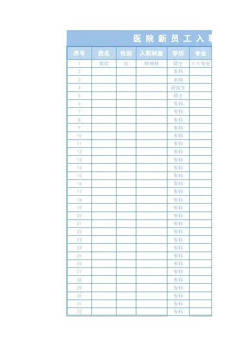 医院新员工入职登记表