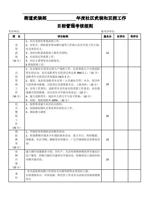 年度社区武装和双拥工作目标管理考核细则