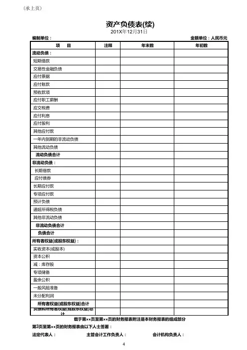 上市公司财务报表模板