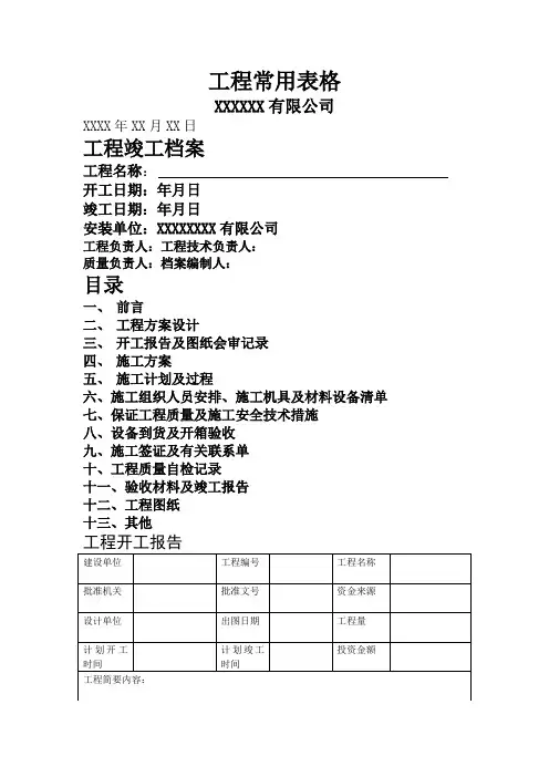 工程常用表格
