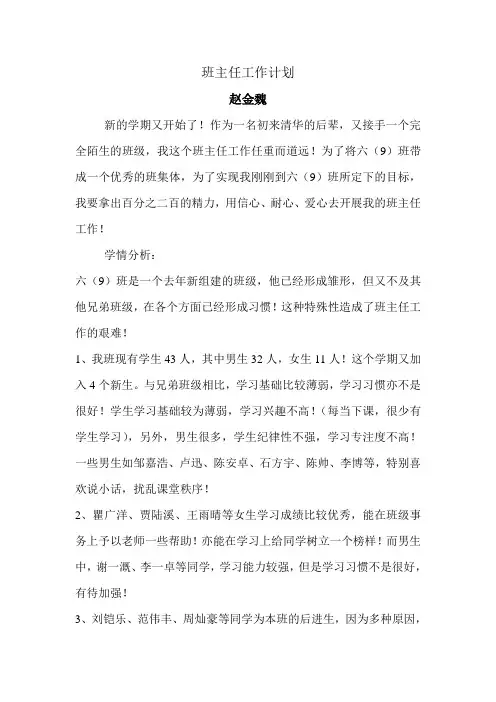 班主任工作计划 2
