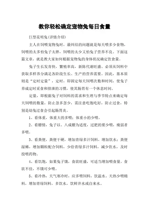 教你轻松确定宠物兔每日食量