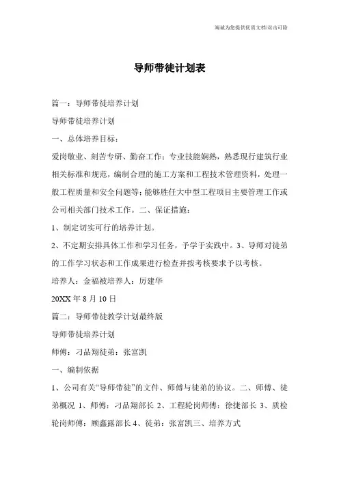 导师带徒计划表