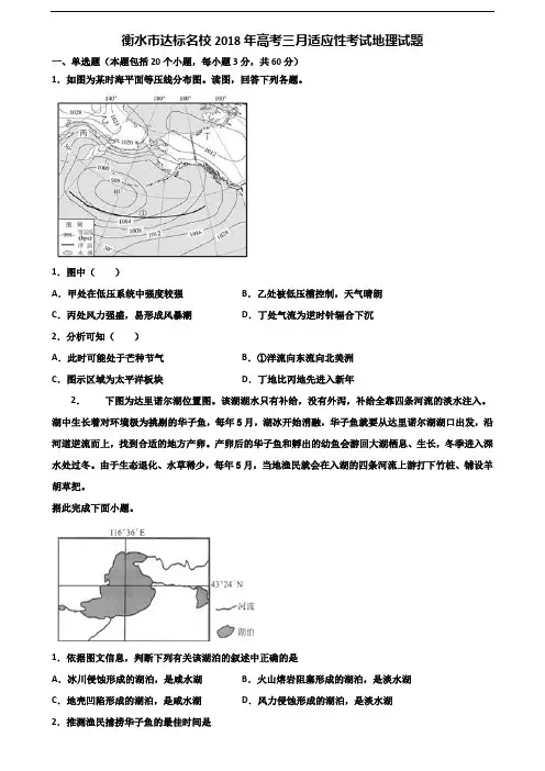 衡水市达标名校2018年高考三月适应性考试地理试题含解析