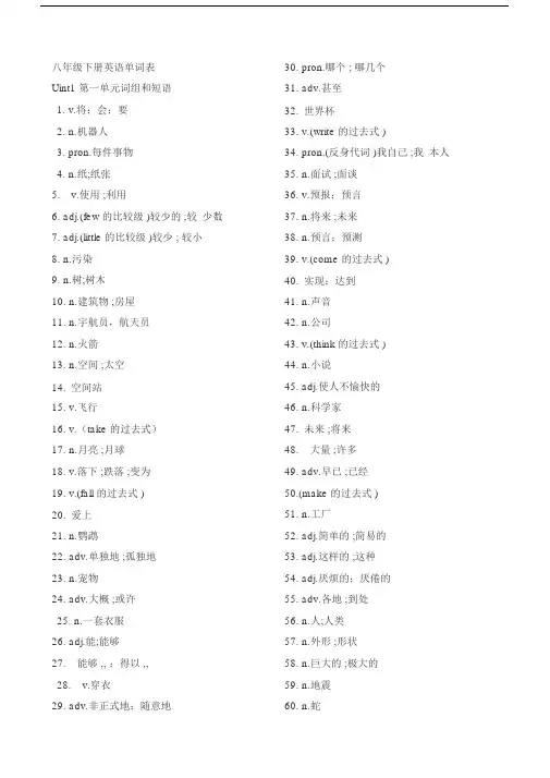 人教版八年级下册英语单词表