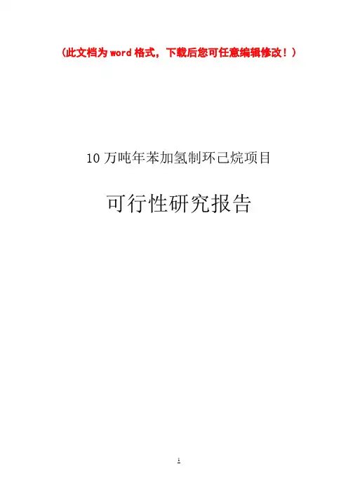 年产10万吨年苯加氢制环己烷项目可行性报告
