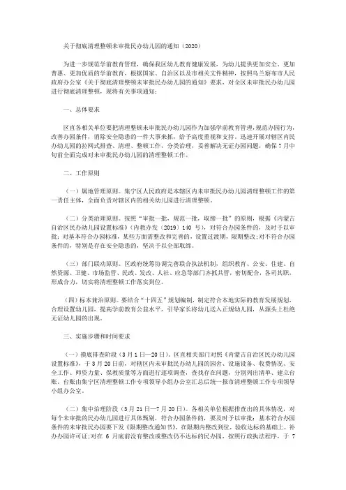 关于彻底清理整顿未审批民办幼儿园的通知(2020)