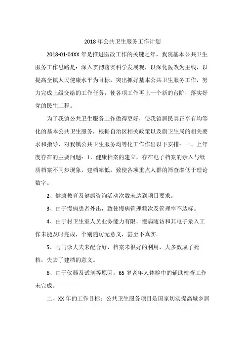公共卫生服务工作计划
