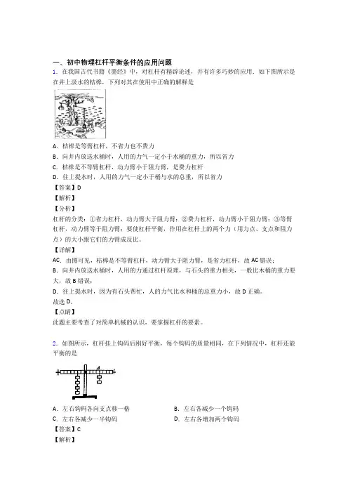 中考物理杠杆平衡条件的应用问题综合经典题及答案解析