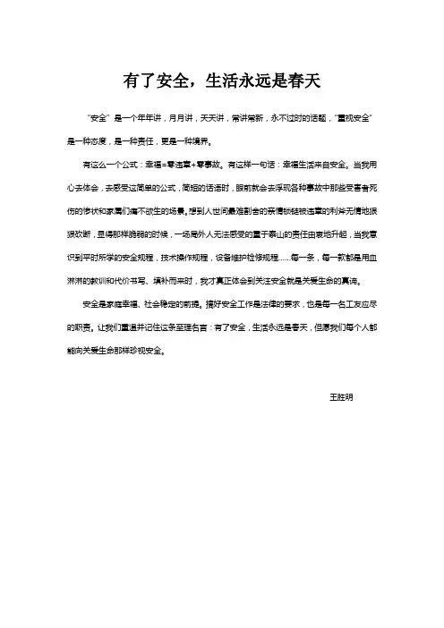 有了安全,生活永远是春天 王胜明