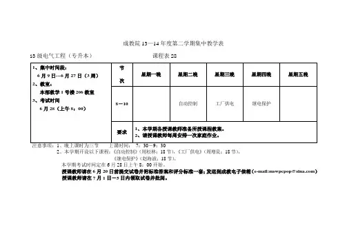 成教院13—14年度第二学期集中教学表