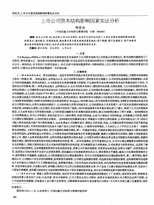 上市公司资本结构影响因素实证分析