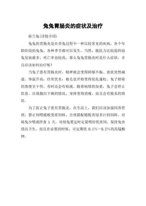 兔兔胃肠炎的症状及治疗