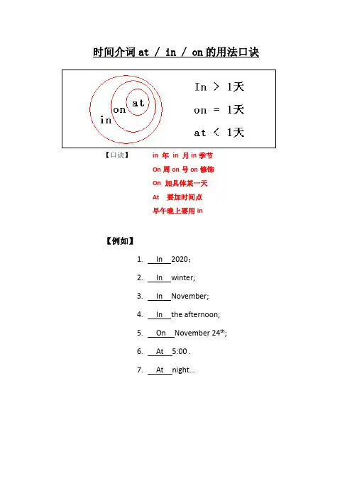 时间介词at,in,on的用法口诀