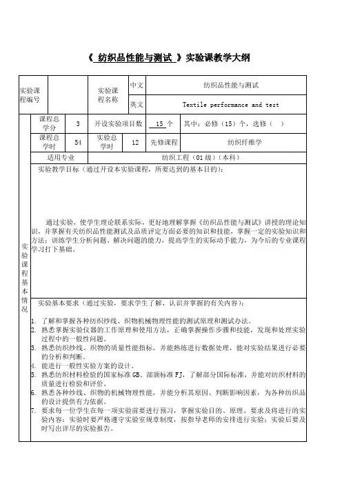 纺织材料学(下)实验教学大纲