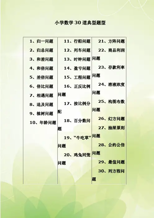 小学数学30道典型题型