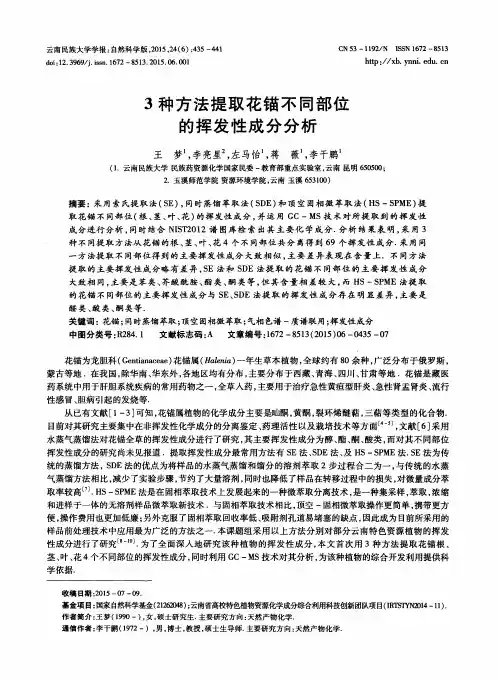 3种方法提取花锚不同部位的挥发性成分分析