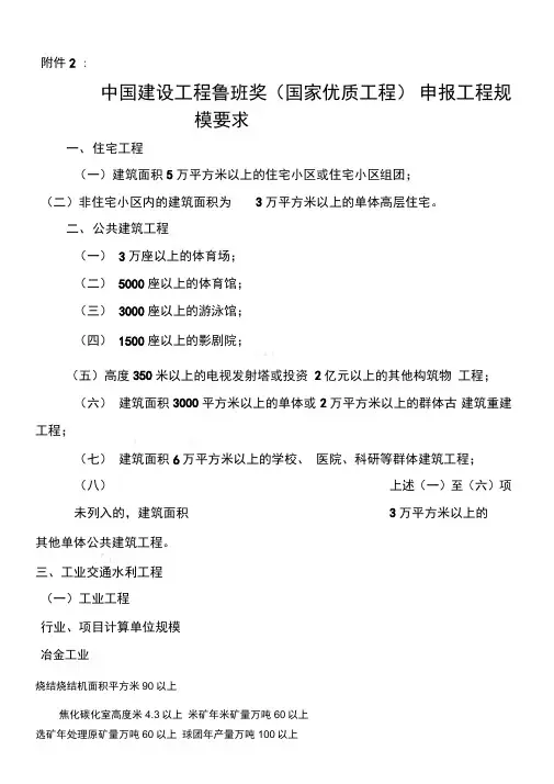 2017年鲁班奖工程规模要求