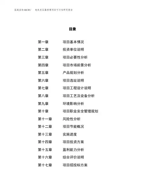 电机变压器修理项目可行性研究报告(立项备案申请范文)