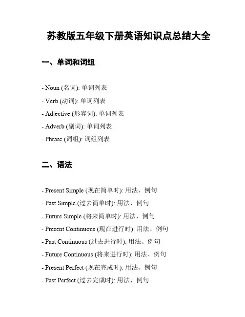 苏教版五年级下册英语知识点总结大全