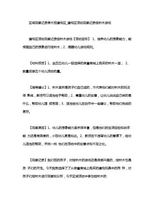 区域观察记录表大班建构区