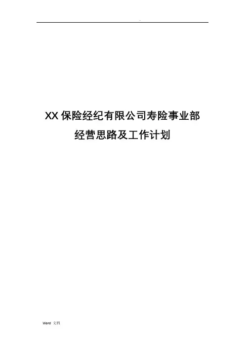 寿险事业部经营思路及工作计划清单