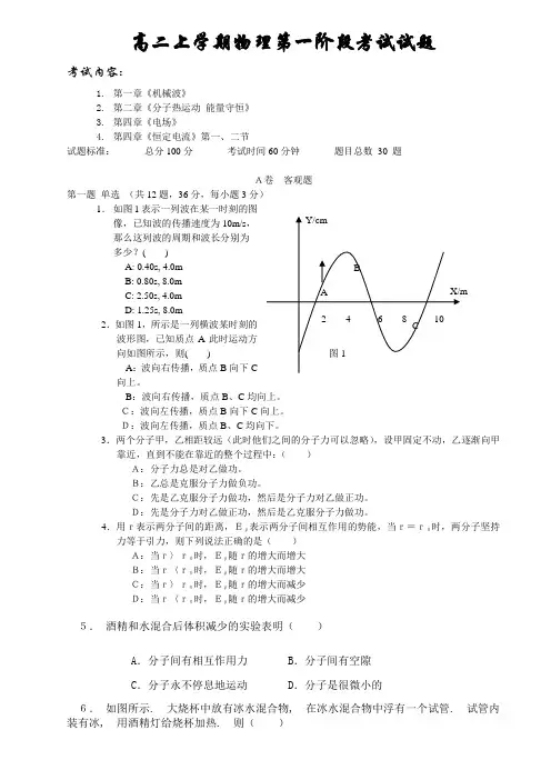 高二上学期物理第一阶段考试试题