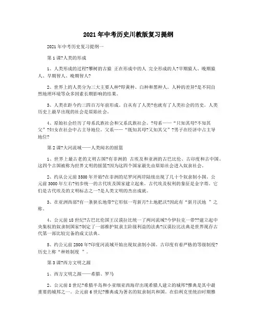2021年中考历史川教版复习提纲