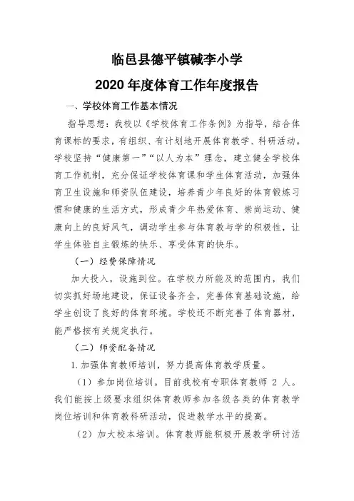 2020体育工作年度报告