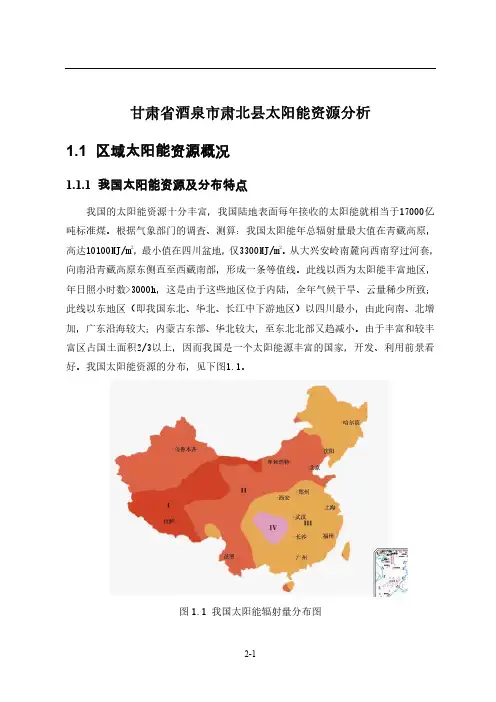 甘肃省酒泉市肃北县太阳能资源分析