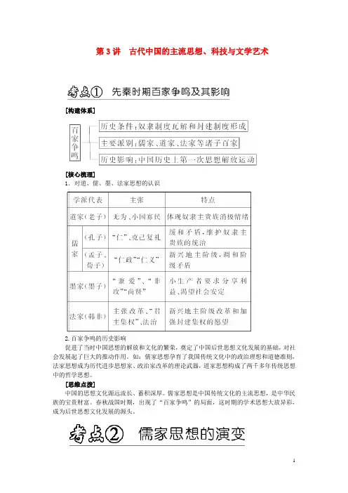高考历史专题复习讲义 第03讲 古代中国的主流思想、科技与文学艺术