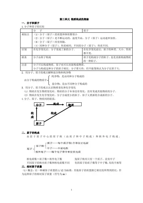 化学第三单元知识点总结