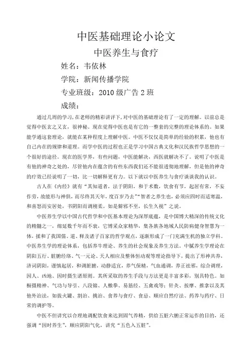 中医基础理论小论文