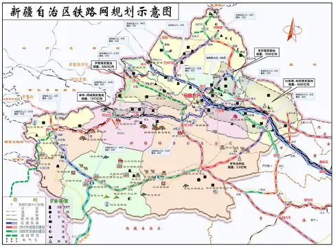 新疆自治区铁路网规划示意图