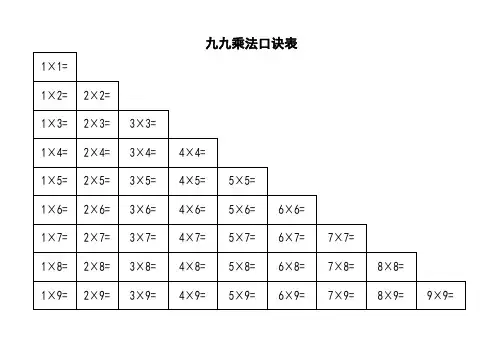 九九乘法口诀表(超高清晰打印版)