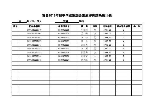 毕业生综合素质评价结果统计表