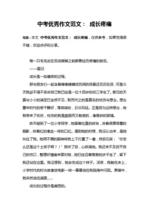 中考优秀作文范文： 成长疼痛